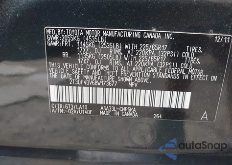 2011 Toyota Rav4 Limited from USA, damaged, VIN 2T3DF4DV6BW173677